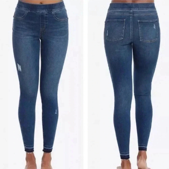 Spanx Distressed Ankle Open Hem Skinny Pullon High Rise Jeans - Picture 1 of 12
